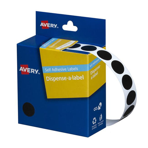 Avery Label Dispenser Dmc14bl Black Round 14mm 1050 Pack-Officecentre