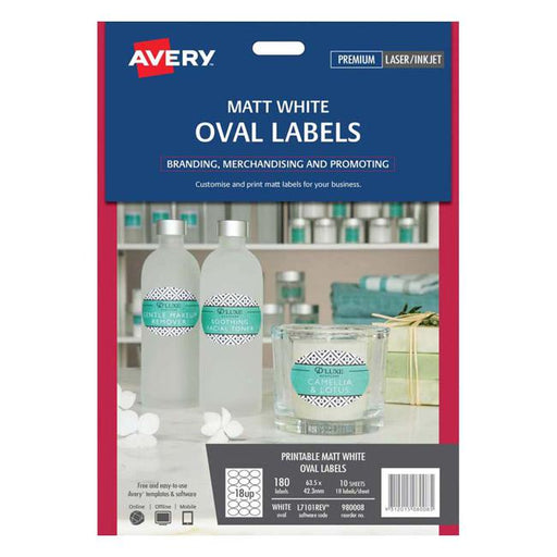 Avery Label L7101REV Oval White 18up 10 Sheets-Officecentre