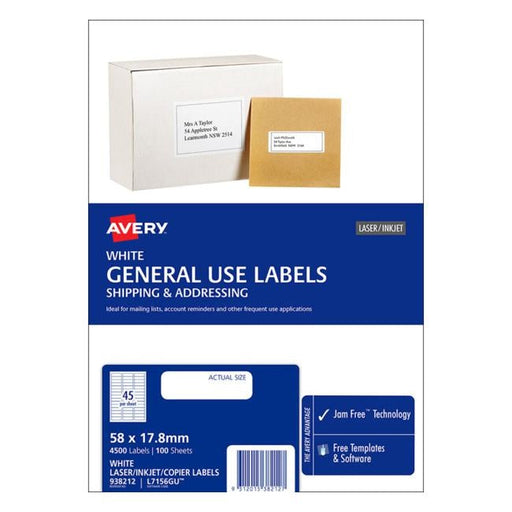 Avery Label L7156 General Use 58×17.8mm 100 Sheets-Officecentre