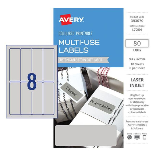 Avery Labels L7264 Storm Grey 32×94 A5 8 Up Pack 10-Officecentre