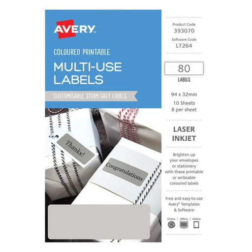 Avery Labels L7264 Storm Grey 32×94 A5 8 Up Pack 10-Officecentre