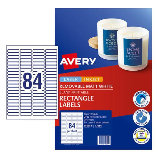 Avery Multi Purpose Label L7656 White 84 Up 25 Sheets Laser Inkjet 46×11.11m Remvble-Officecentre