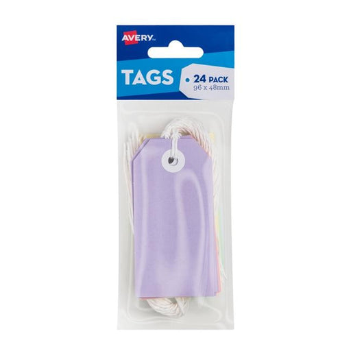 Avery pastel multi-colour tags - 96x48mm w-string 24 pack-Officecentre