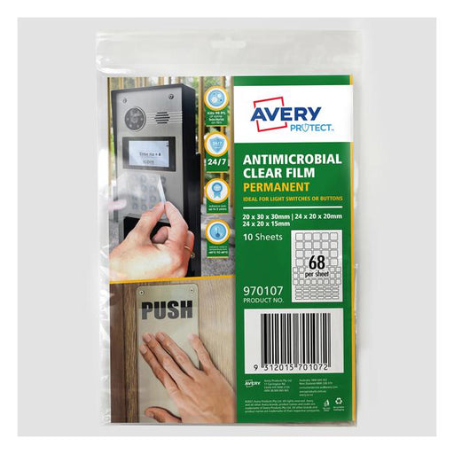 Avery Protect Anti-Microbial Film Permanent Mixed Squares A4 68up 10 Sheets-Officecentre