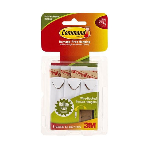Command Picture Hanger 17043 Large White Wire-Backed Pk/3-Officecentre