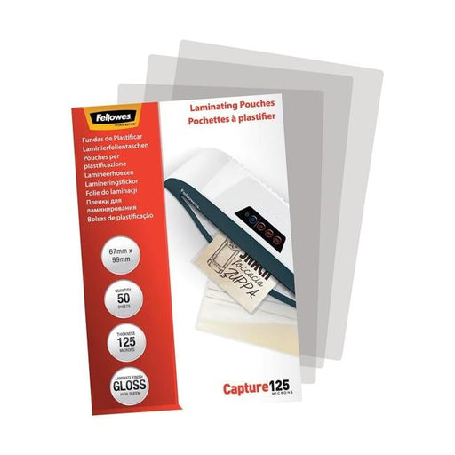 Fellowes Laminating Pouches 67x99mm 125 Micron Pack 50-Officecentre