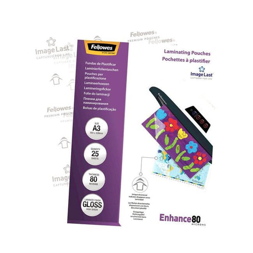 Fellowes Laminating Pouches A3 Gloss 80 Micron Pack of 25-Officecentre