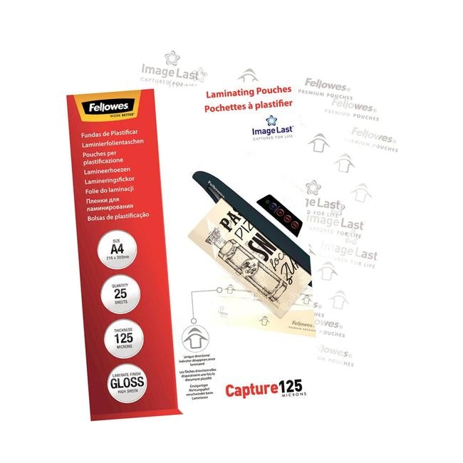 Fellowes Laminating Pouches A4 Gloss 125 Micron Pack 25-Officecentre