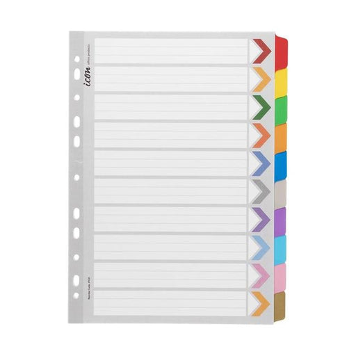 Icon Cardboard Dividers with Reinforced Tabs 10 Tab Coloured-Officecentre