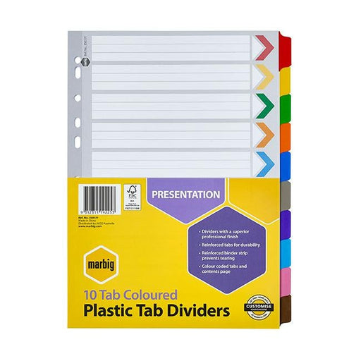 Marbig indices & dividers 10 tab reinforced a4 colour-Officecentre