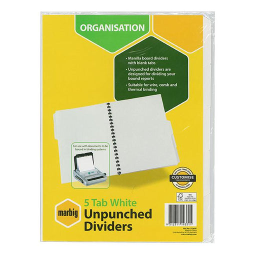 Marbig indices & dividers 5 tab manilla a4 unpunched-Officecentre