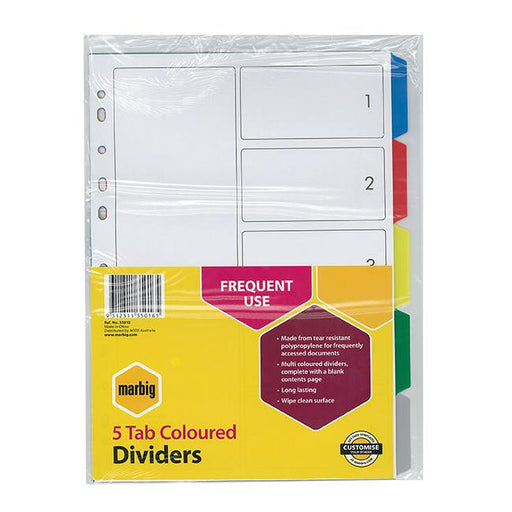 Marbig indices & dividers 5 tab pp a4 multi colour-Officecentre