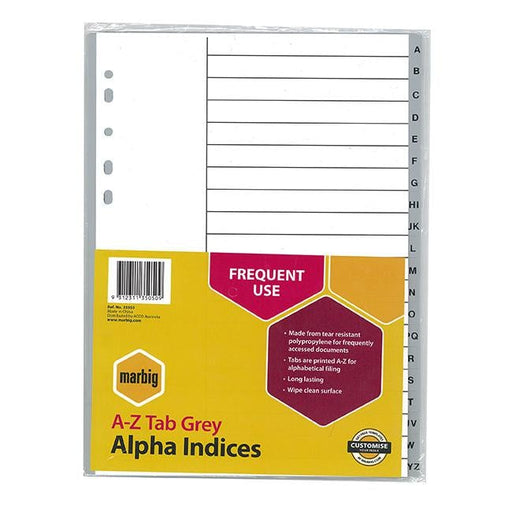 Marbig indices & dividers a-z tab pp a4 grey-Officecentre