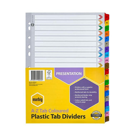 Marbig indices & dividers a-z tab reinforced a4 colour-Officecentre