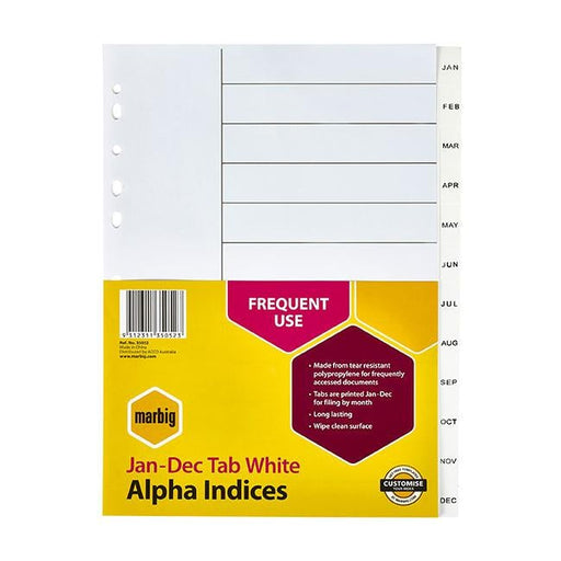 Marbig indices & dividers jan-dec tab pp a4 white-Officecentre