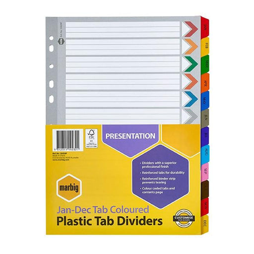Marbig indices & dividers jan-dec tab reinforced a4 colour-Officecentre