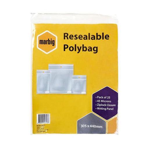 Marbig resealable polybags 305mmx440mm writing panel pk25-Officecentre
