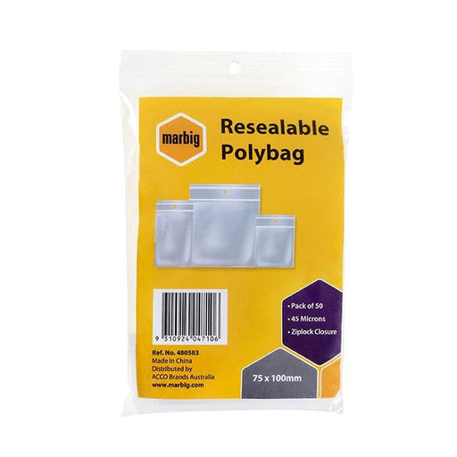 Marbig resealable polybags 75mmx100mm pk50-Officecentre