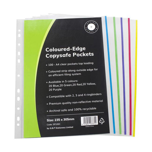 OSC Copysafe Pockets A4 Assorted Colours Pack of 100-Officecentre