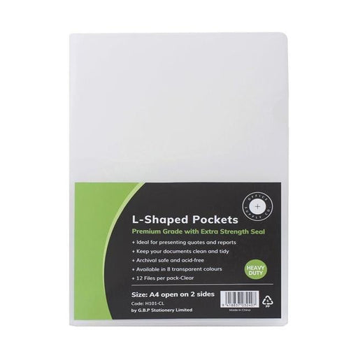 OSC L Shaped Pockets A4 Clear Pack 12-Officecentre