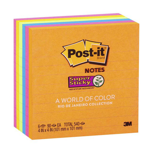 Post-it Super Sticky Lined Notes 675-6SSUC 101x101mm Rio Pack of 6-Officecentre