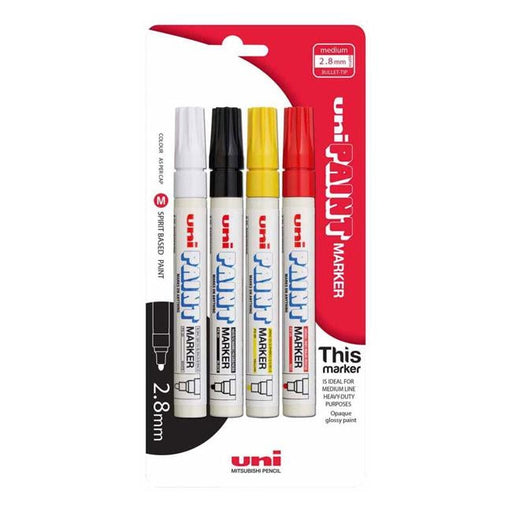 Uni Paint Marker 2.8mm Bullet Tip 4 Pack Colours PX-20-Officecentre