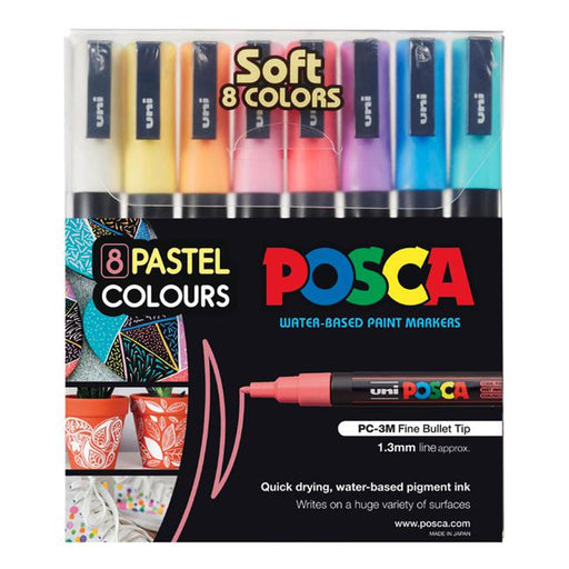 Uni Posca Marker 0.9-1.3mm 8 Piece Soft Colours PC-3M-Officecentre