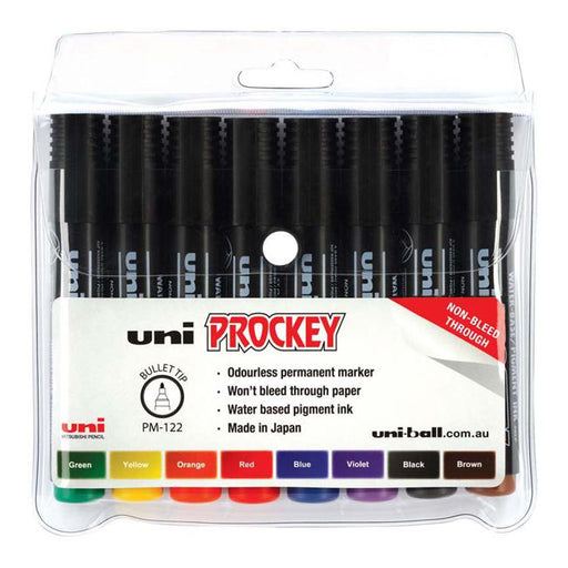 Uni Prockey Marker 1.2mm Bullet Tip 8 Pack Assted PM-122-Officecentre