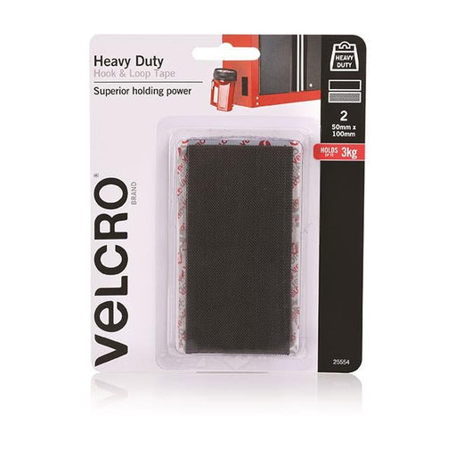 Velcro brand stick on heavy duty hook & loop tape 50x100mm black pk2-Officecentre