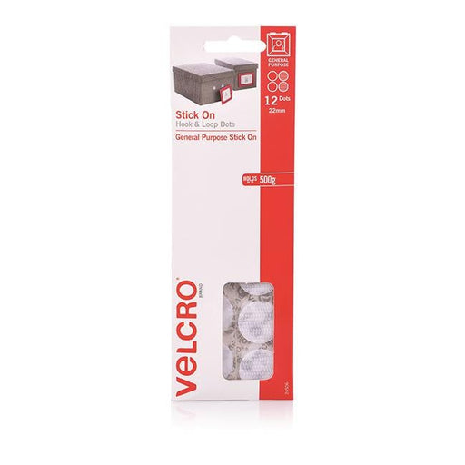 Velcro brand stick on hook & loop dots 12 dots 22mm white-Officecentre