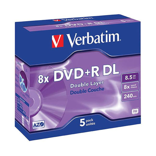 Verbatim dvd+r 8.5gb 8x pk5 dl jewel case-Officecentre