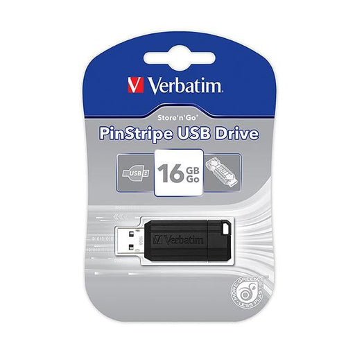 Verbatim store and go usb drive pinstripe black 16gb-Officecentre