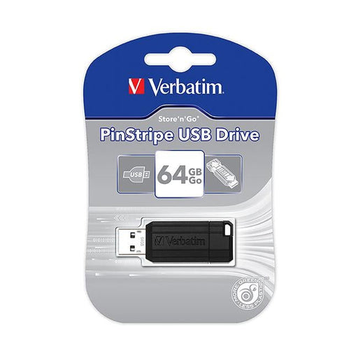 Verbatim store and go usb drive pinstripe black 64gb-Officecentre