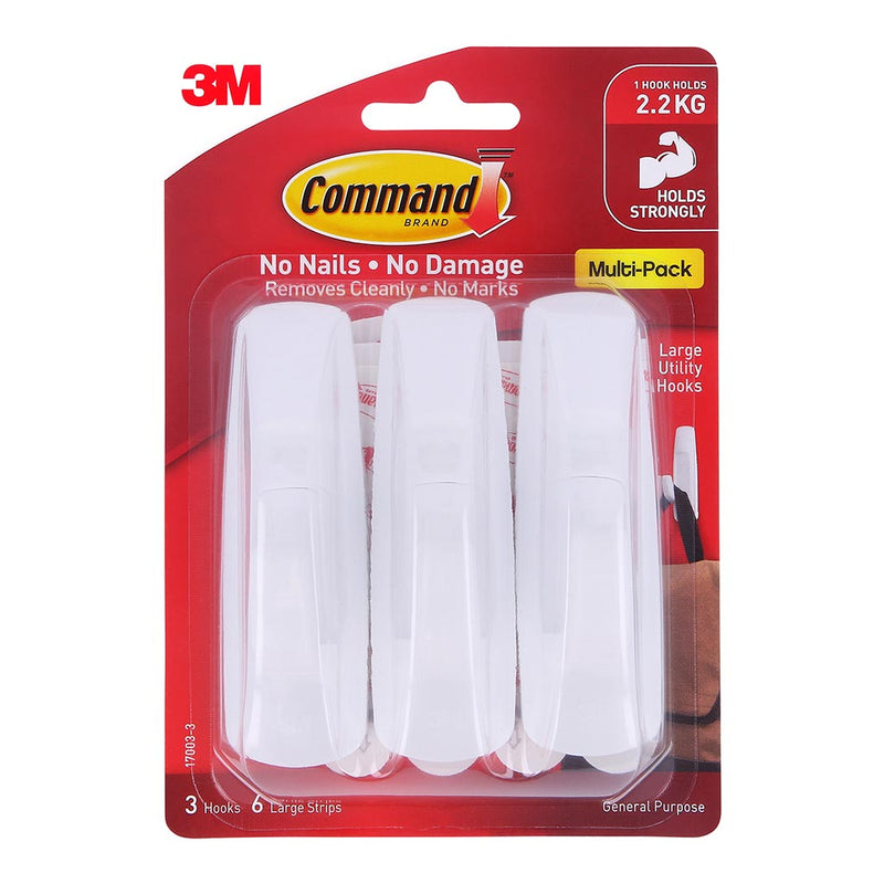 Command Hook 17003-3 Large White Pk/3