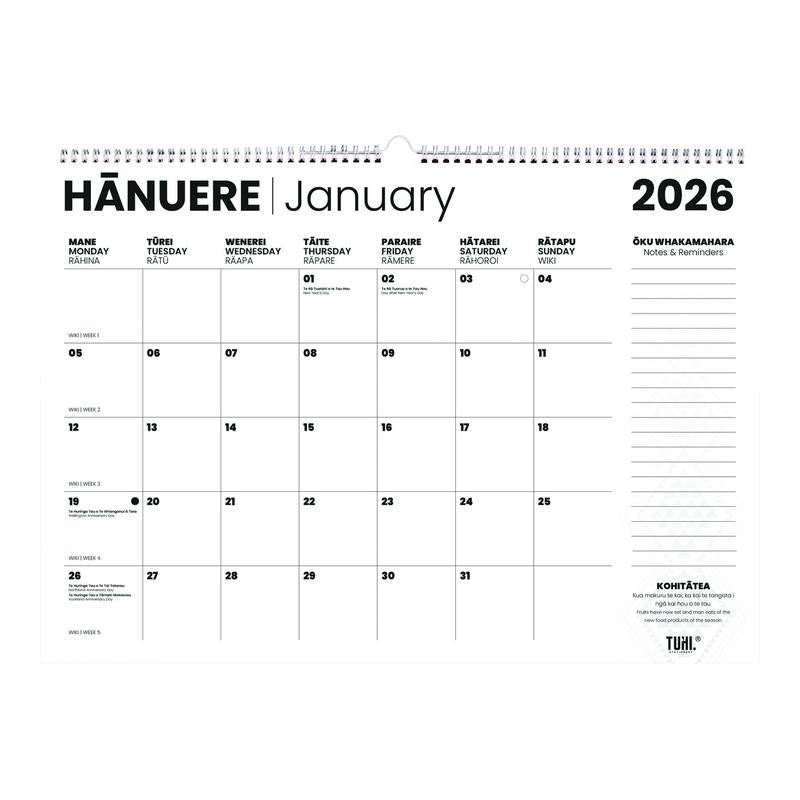 Acme Tuhi Calendar One Month to View Maori A2 2026 12447493_2