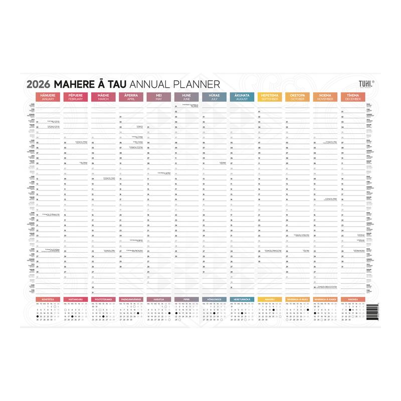Acme Tuhi Wall Planner Double Sided A2 Unlaminated Maori 2026 12447886_1