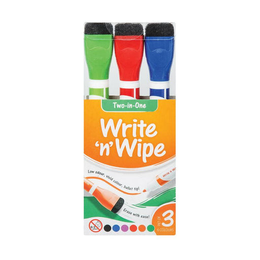 Acme Write n Wipe 2 in 1 Whiteboard Markers 3 Pack 6 Colours 556031_1