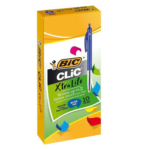 Bic Clic Xtra Life Medium Ballpoint Pen Blue Box 10_1
