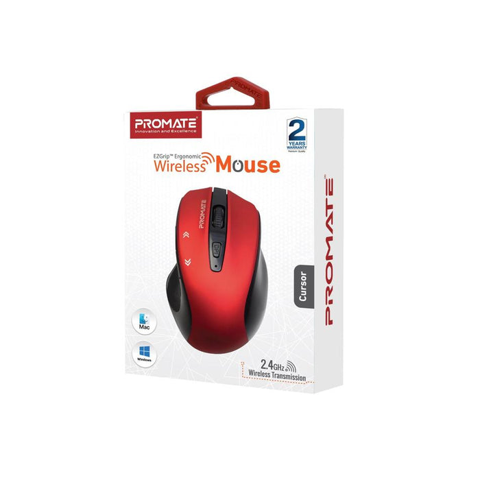 Promate Ezgrip Ergonomic Wireless Mouse CURSOR.RED