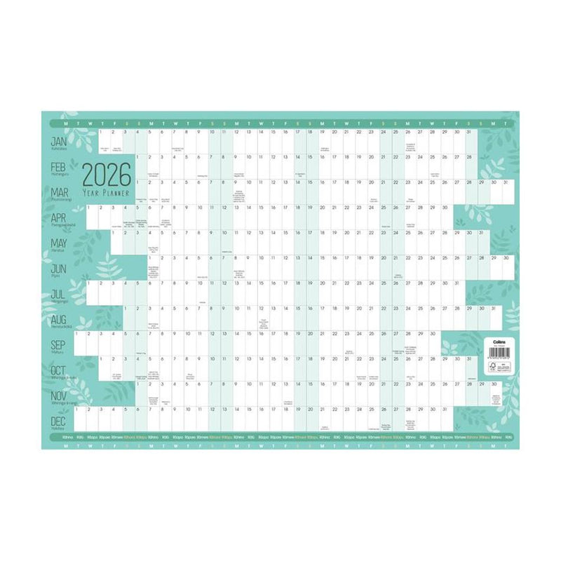Collins A3 Unlaminated Wall Planner Even Year 150645_1