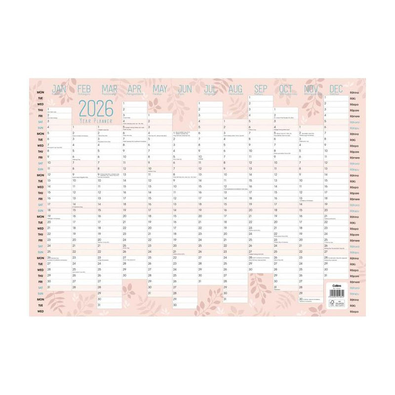 Collins A3 Unlaminated Wall Planner Even Year 150645_2