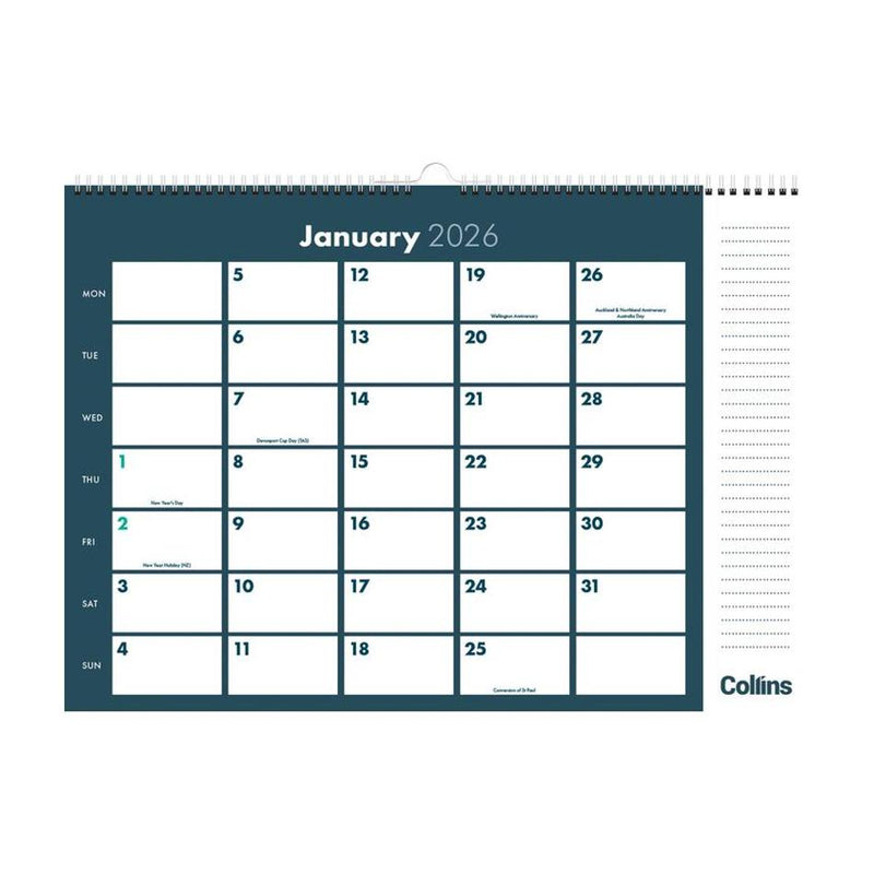 Collins Even Year Calendar 1 Month View Wiro Bound 420mm_2
