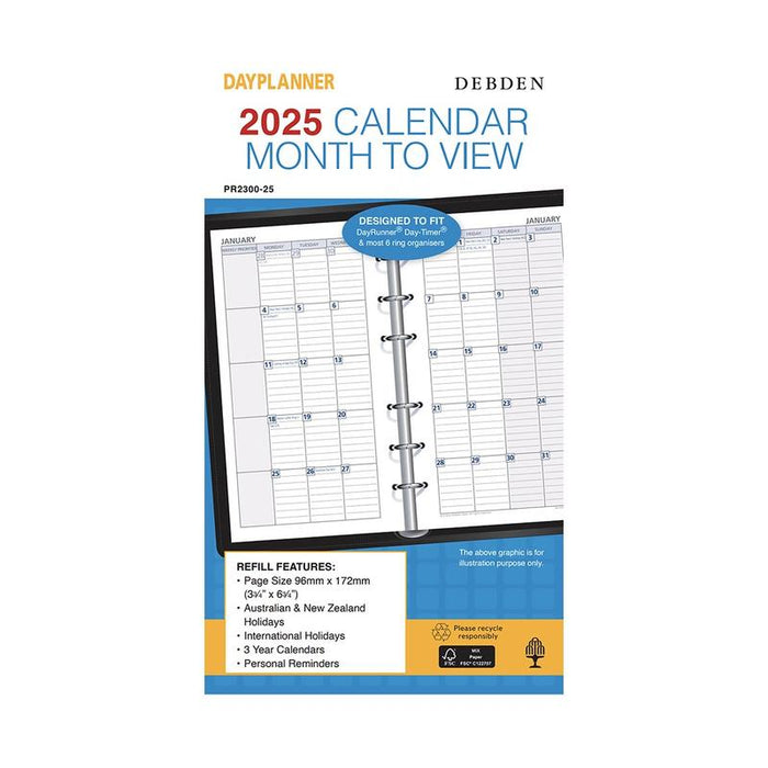Debden Personal Dayplanner Refill 2025 Month to View CDPR230025_1