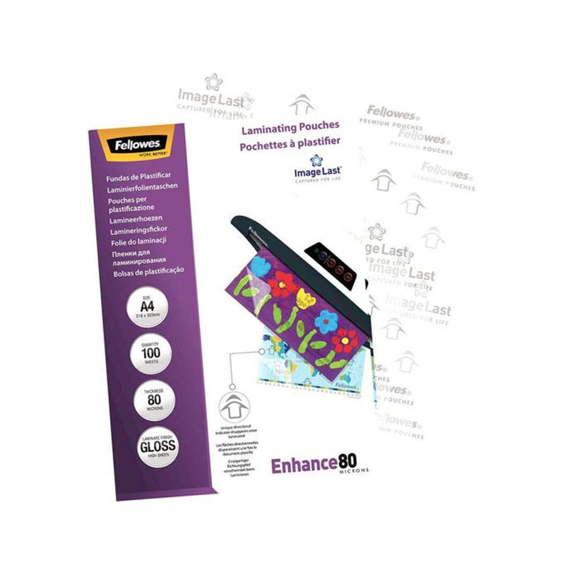 Fellowes Laminating Pouches A4 Gloss 80 Micron Pack 100_1
