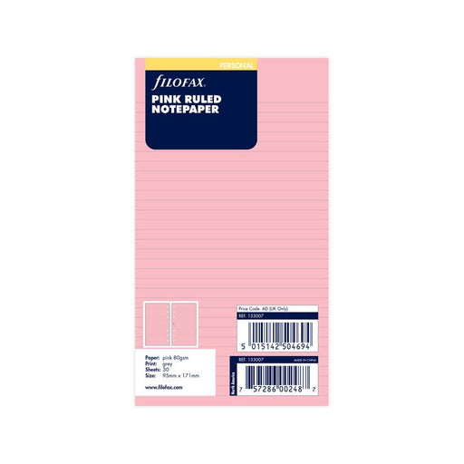 Filofax Organiser Refill Personal Notepaper Ruled Pink F133007_1