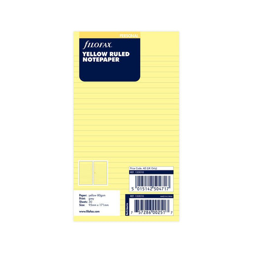 Filofax Organiser Refill Personal Notepaper Ruled Yellow F133010_1