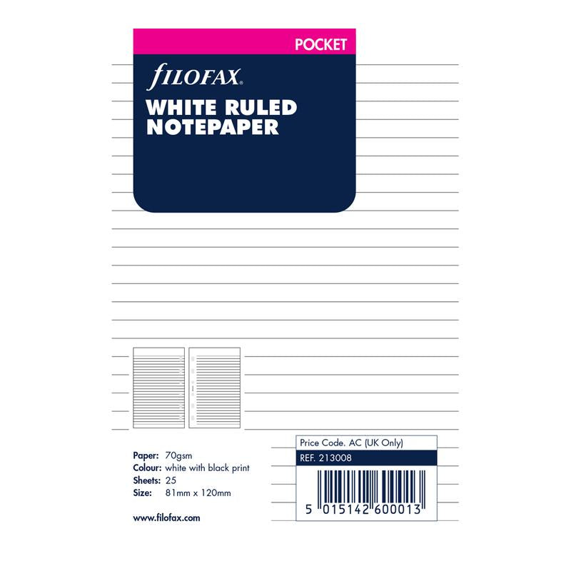 Filofax Organiser Refill Pocket Notepaper Ruled White F213008_1