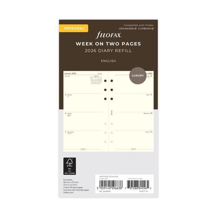 Filofax Refill Classic WTV Personal Cotton Cream 2026 1001669_1