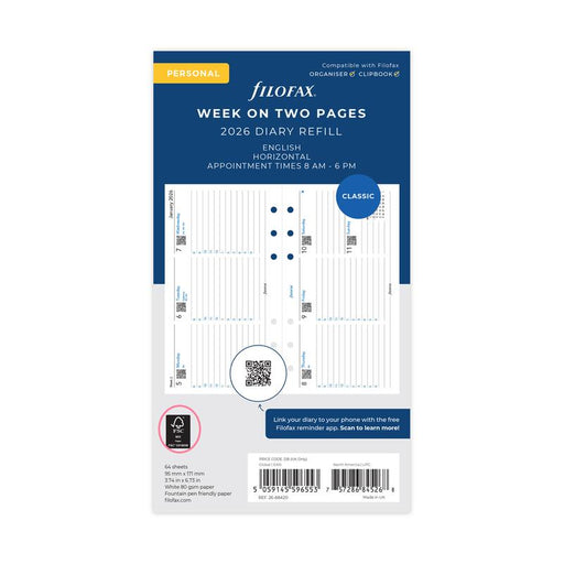 Filofax Refill Classic WTV With Appts Landscape Personal 2026 1001667_1