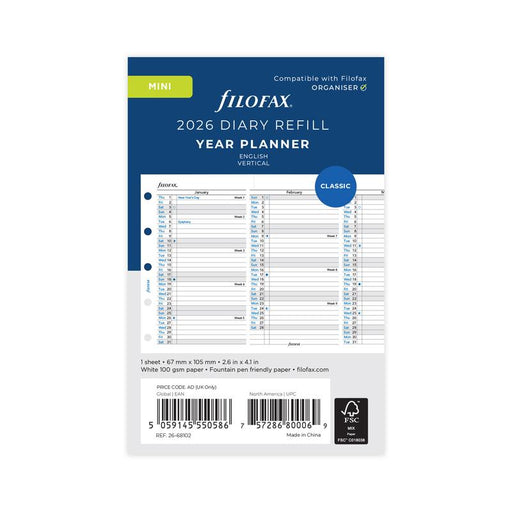 Filofax Refill Classic Year Planner Vertical Mini 2026 1001654_1
